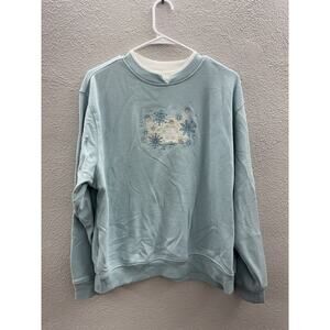 Hasting and Smith Womens Sweatshirt Size XL Blue Snowflakes Embroidered